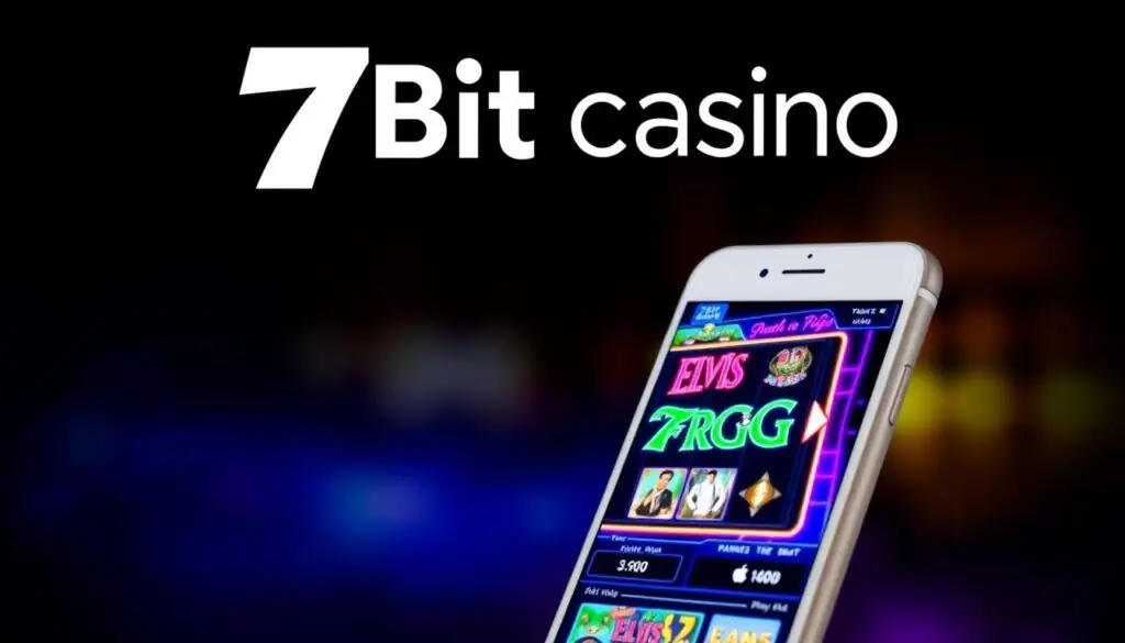 7Bit Casino logo and mobile platform showing Elvis Frog in Vegas 7Bit Casino logo and mobile platform showing Elvis Frog in Vegas