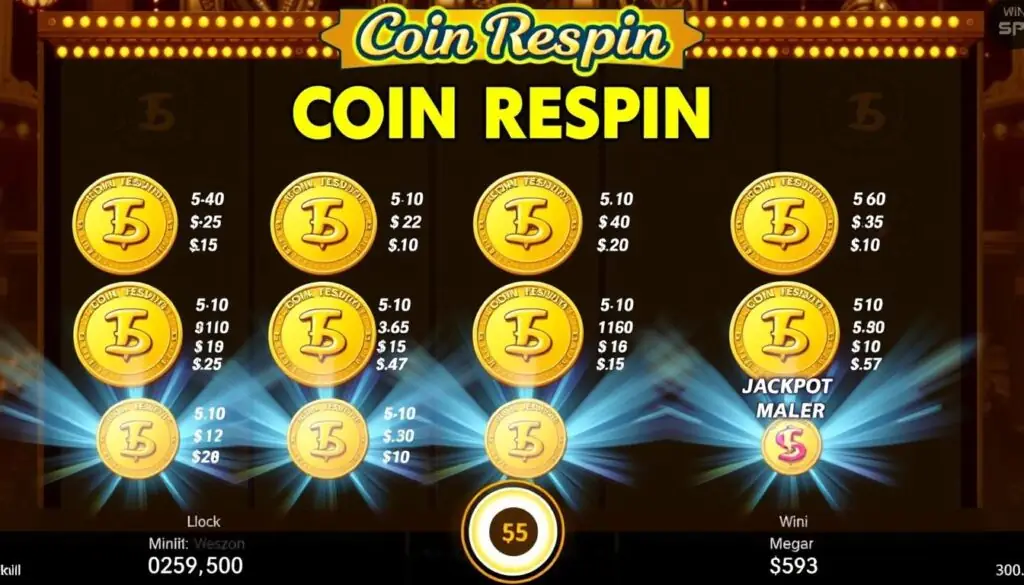 Elvis Frog in Vegas Coin Respin feature showing jackpot coins Elvis Frog in Vegas Coin Respin feature showing jackpot coins
