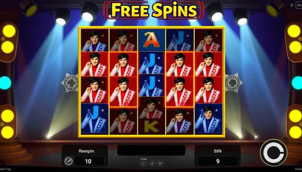 Elvis Frog in Vegas Free Spins feature with expanding symbols visible Elvis Frog in Vegas Free Spins feature with expanding symbols visible
