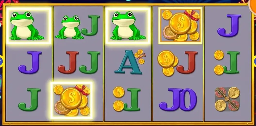 Elvis Frog in Vegas gameplay screen showing the 5x3 reel structure and paylines Elvis Frog in Vegas gameplay screen showing the 5x3 reel structure and paylines