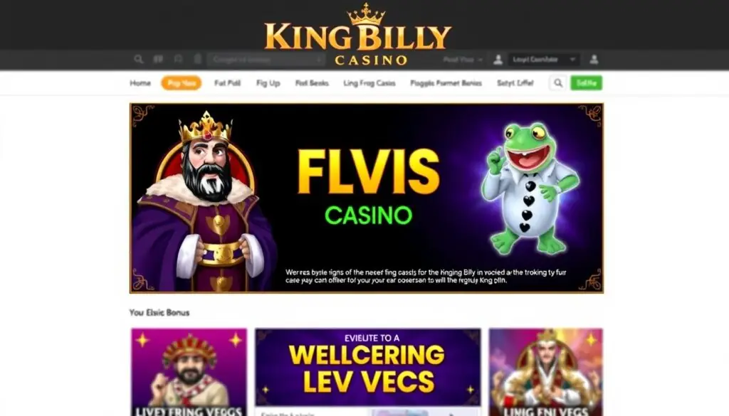King Billy Casino logo featuring royal theme and Elvis Frog promotion King Billy Casino logo featuring royal theme and Elvis Frog promotion